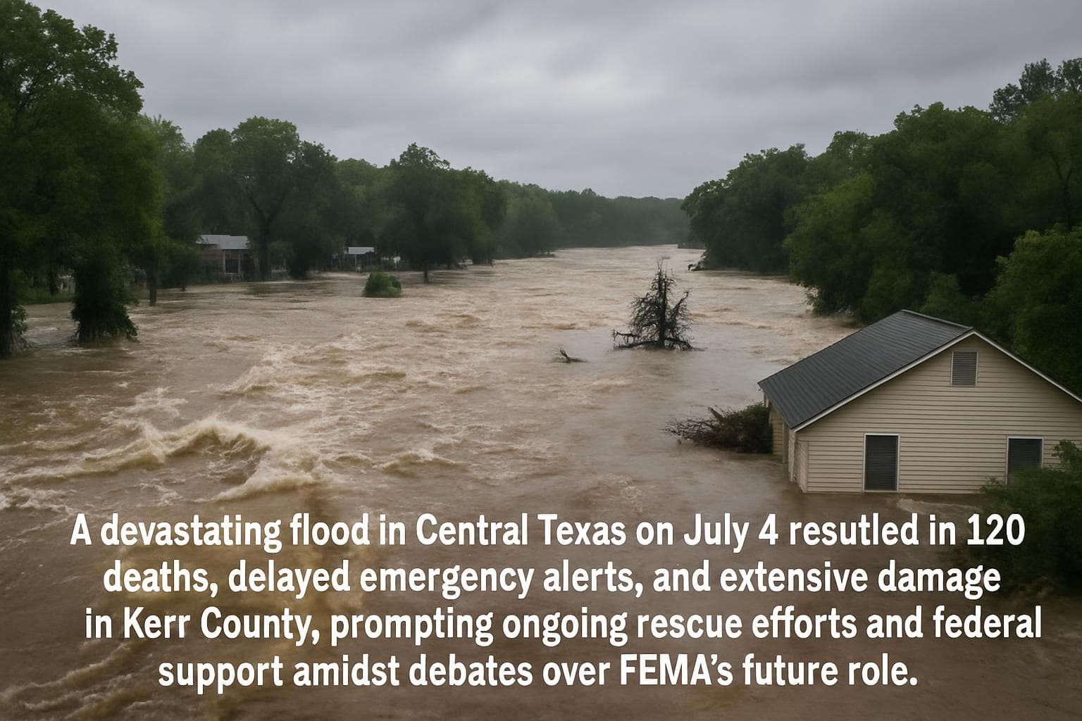 Flooded streets in Kerr County, Texas, July 2023