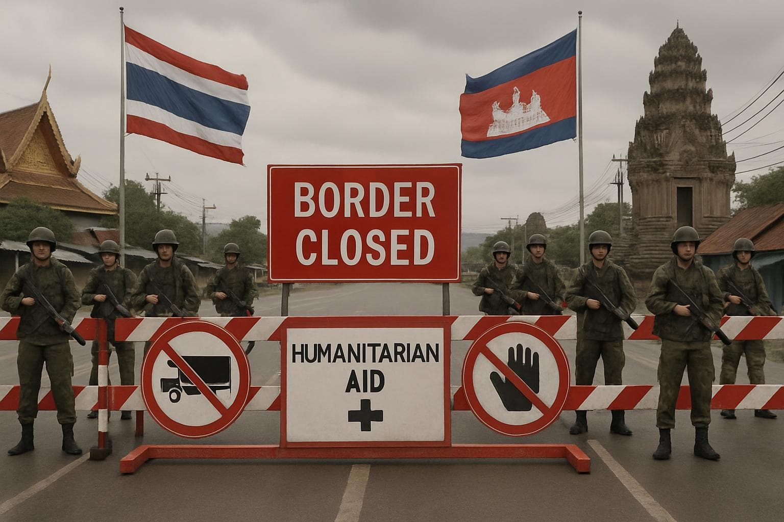 Soldiers at Thailand-Cambodia border crossing points