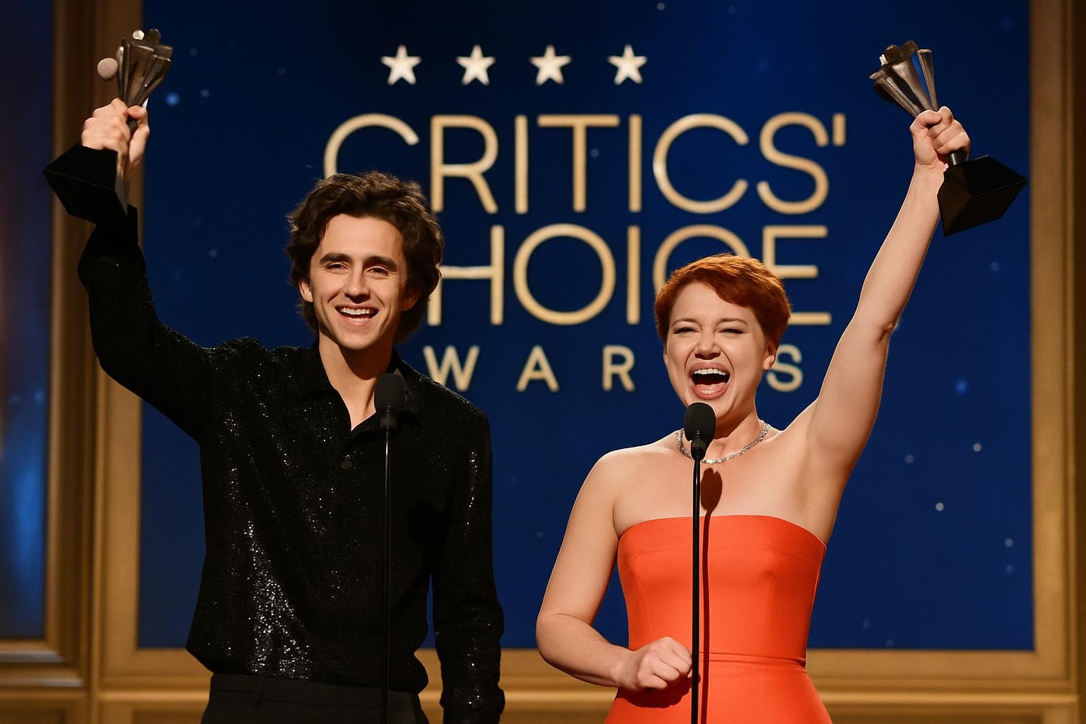 Timothée Chalamet and Jessie Buckley at Critics Choice Awards