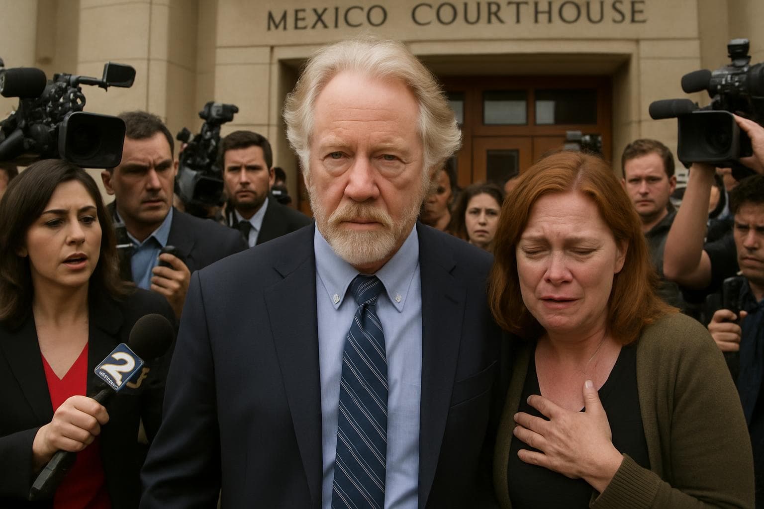 Timothy Busfield leaving a New Mexico courthouse with media present