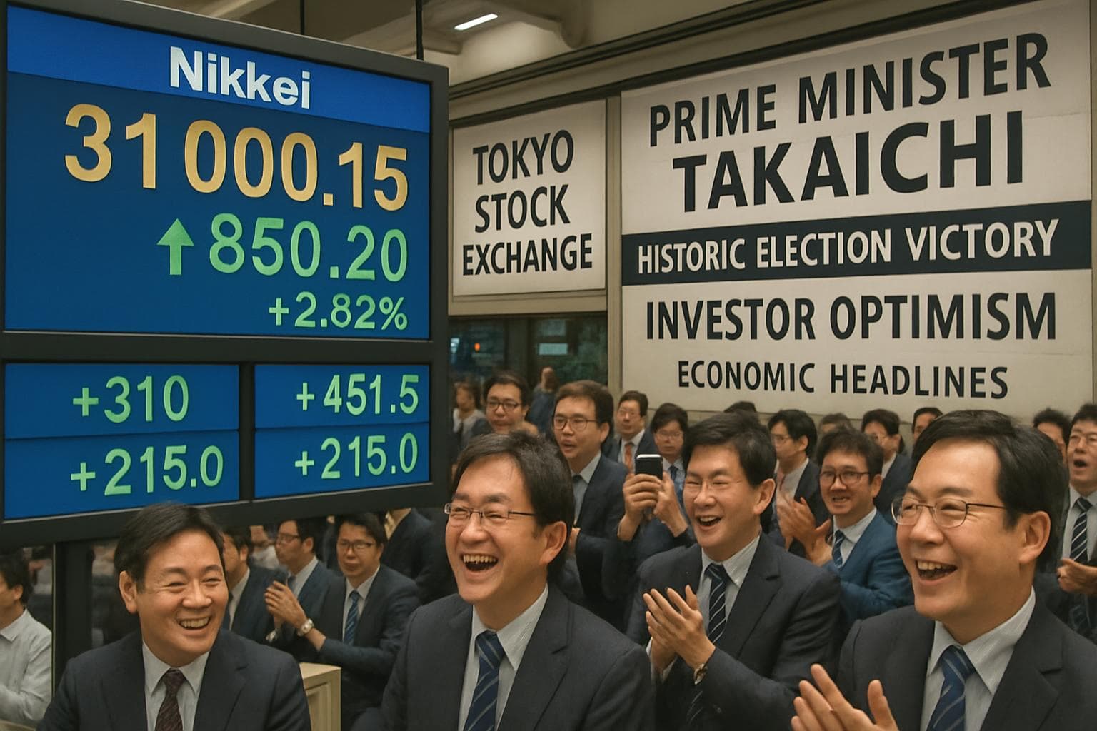 Tokyo stock exchange with rising stock tickers