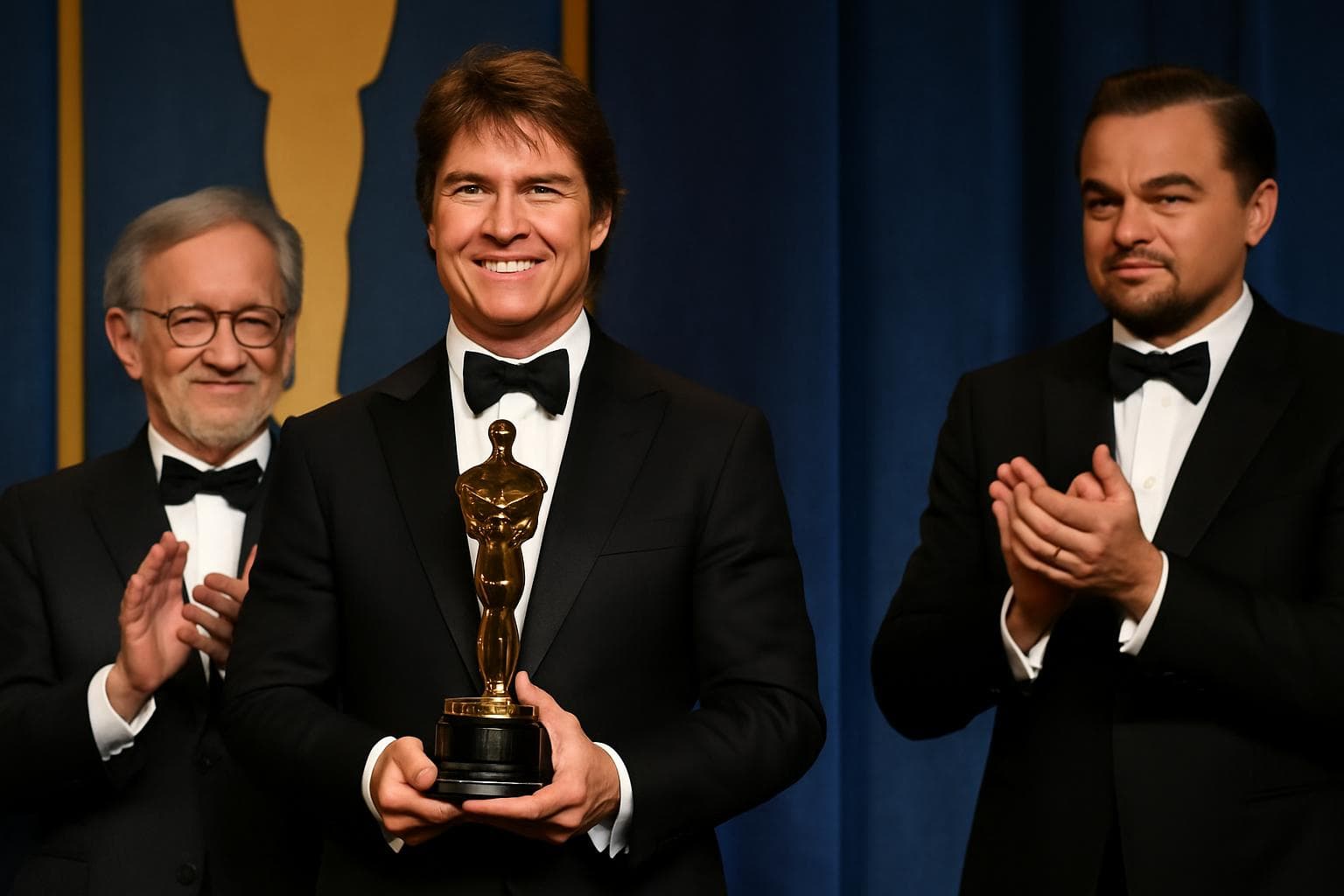Tom Cruise receiving honorary Oscar with Spielberg and DiCaprio