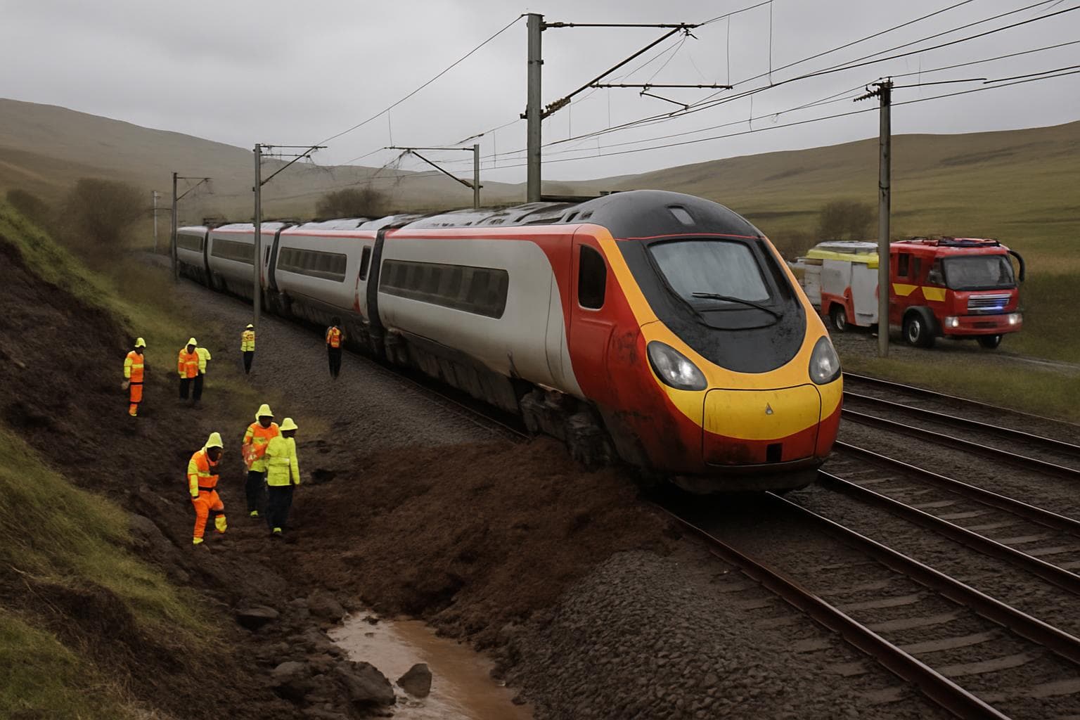 Train derailed near Shap in Cumbria after landslip