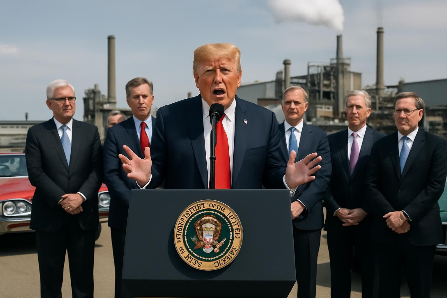 President Trump with automotive executives and classic cars