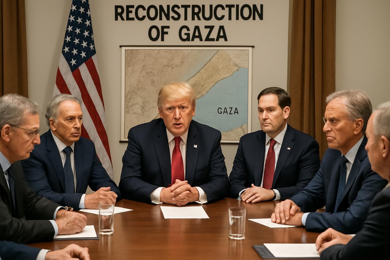 Donald Trump, Tony Blair, Marco Rubio at international board meeting