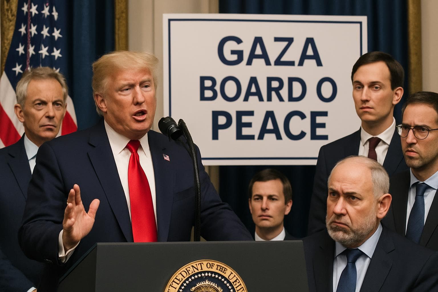 President Trump with global leaders announcing Gaza peace board