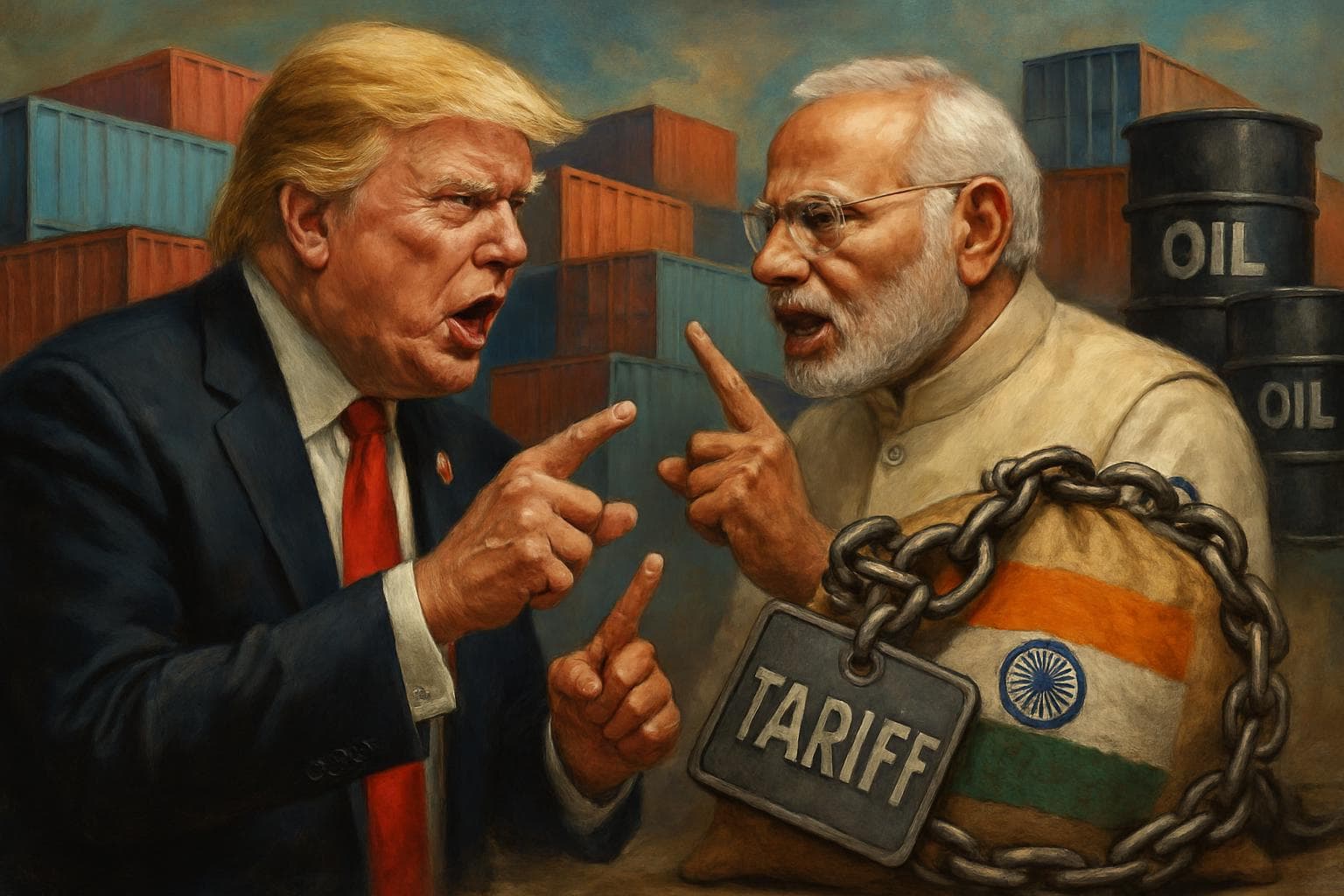 Trump and Modi in heated discussion with trade symbols