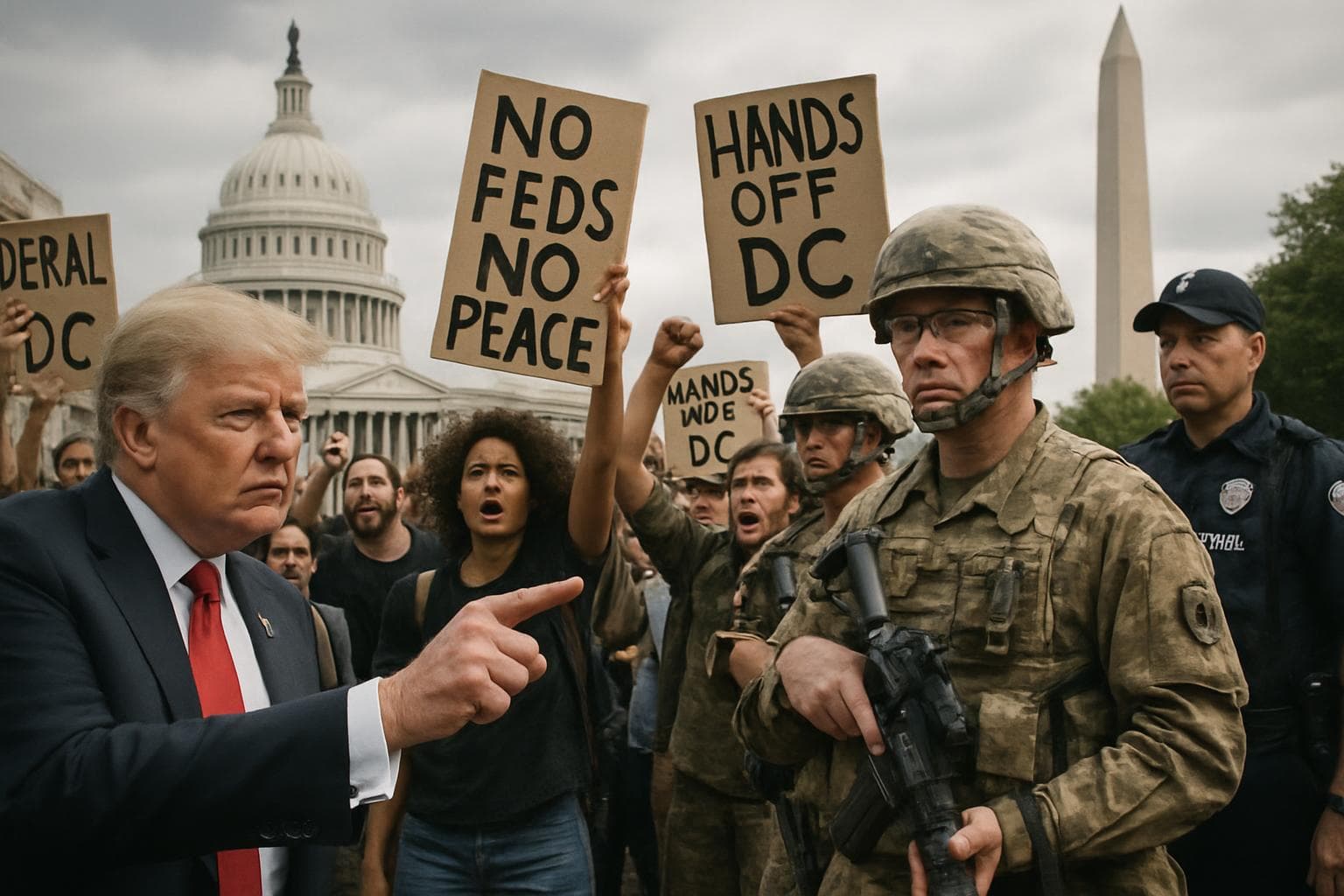 Donald Trump with National Guard in Washington DC during protests