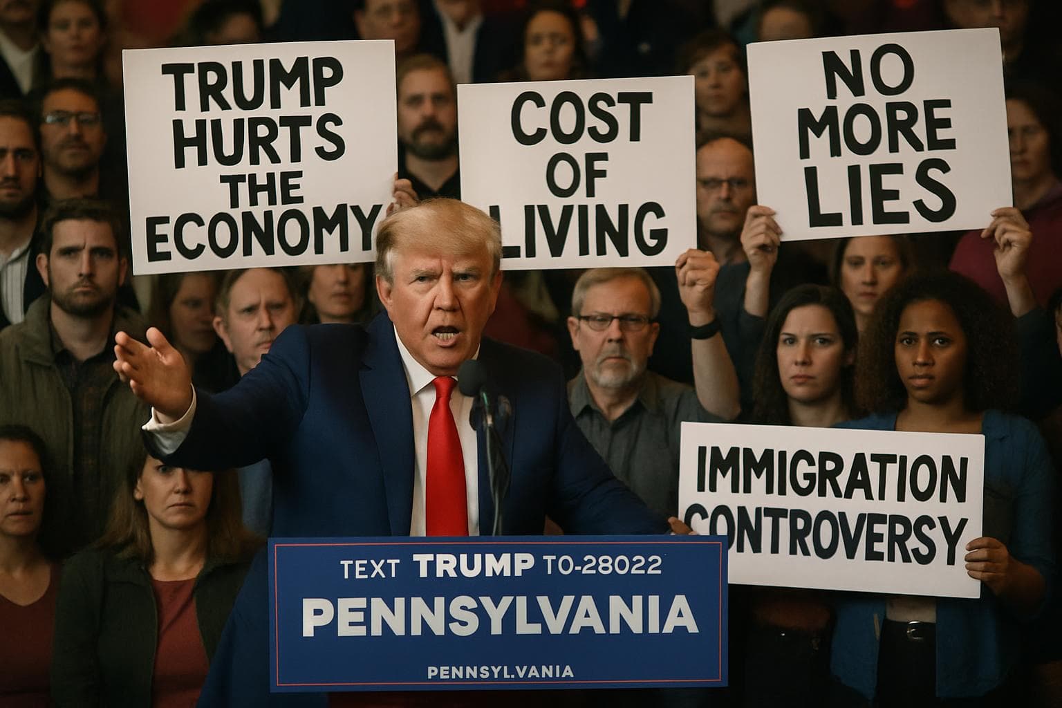 Trump speaking at a rally in Pennsylvania with audience