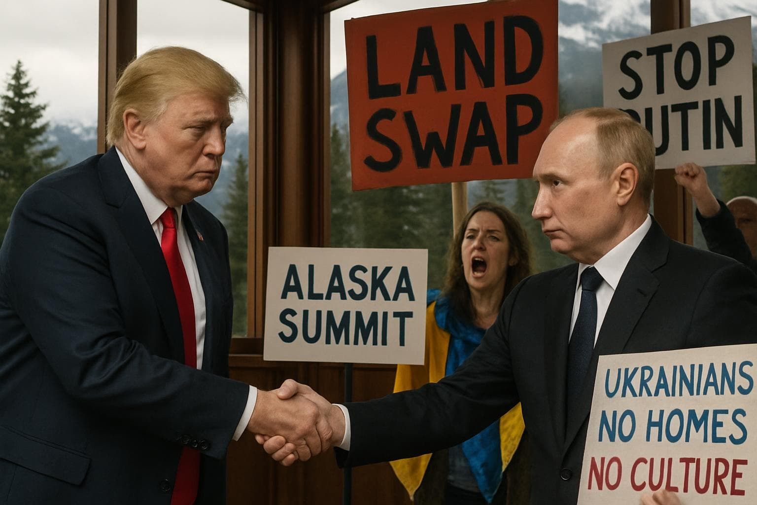 Trump and Putin meeting in Alaska with protestors