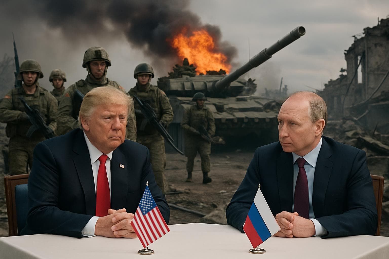 Trump and Putin at Alaska summit discussing Ukraine conflict