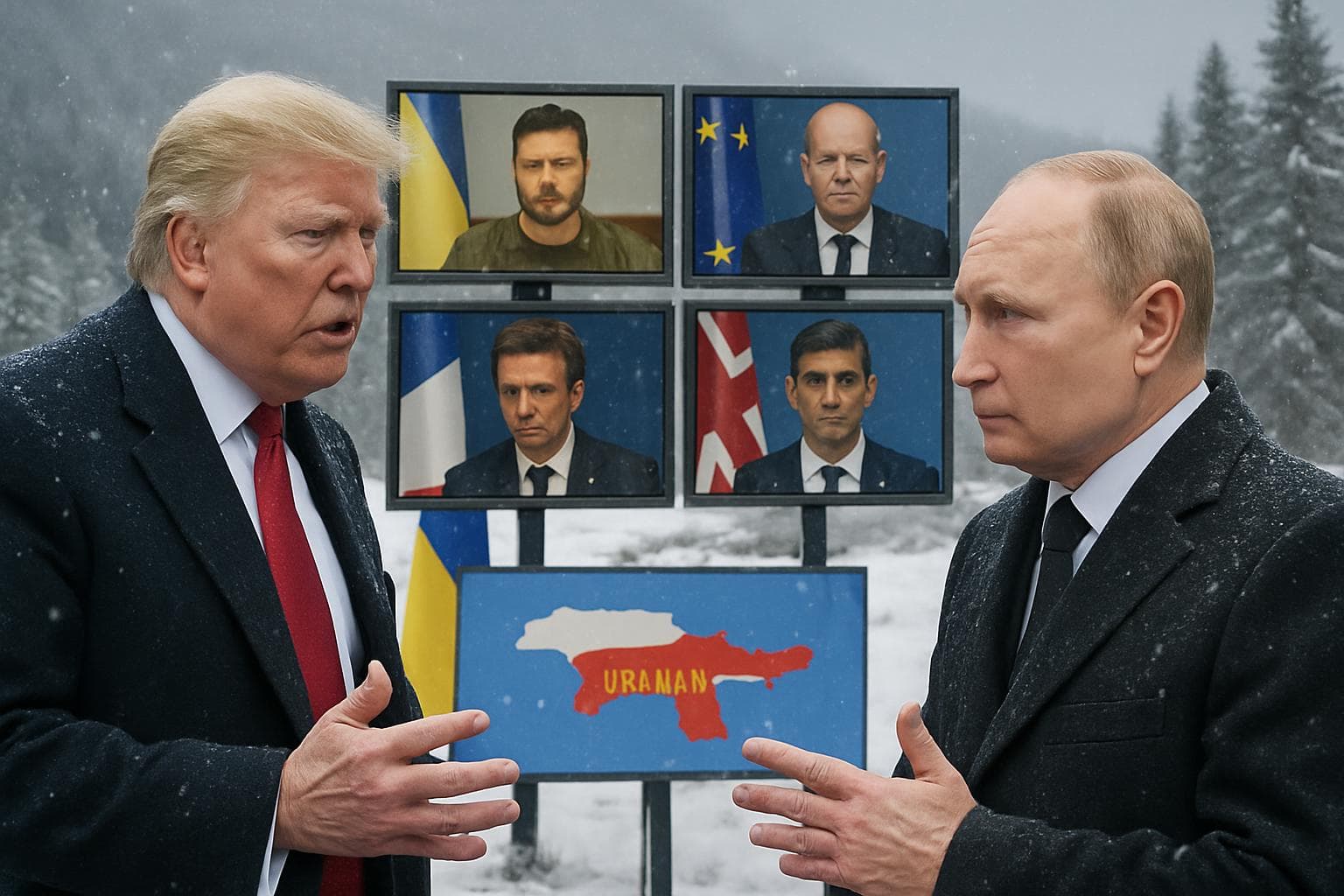 Trump and Putin in snowy Alaska discussing Ukraine