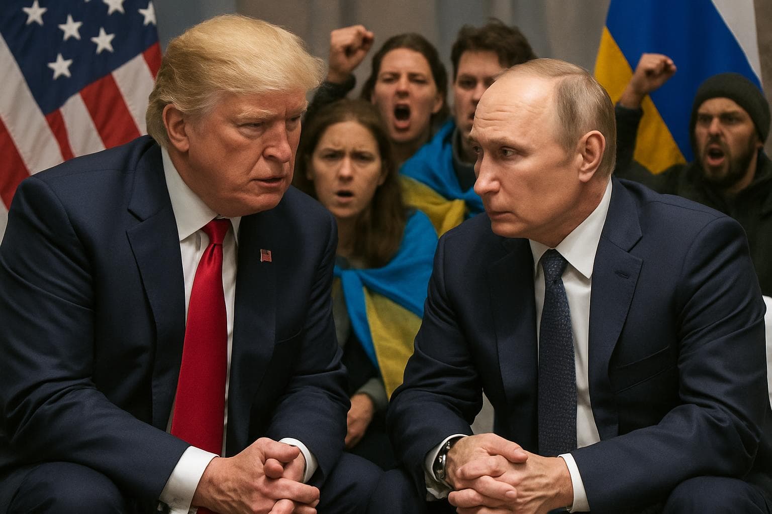 Donald Trump and Vladimir Putin discussing Ukraine peace proposal