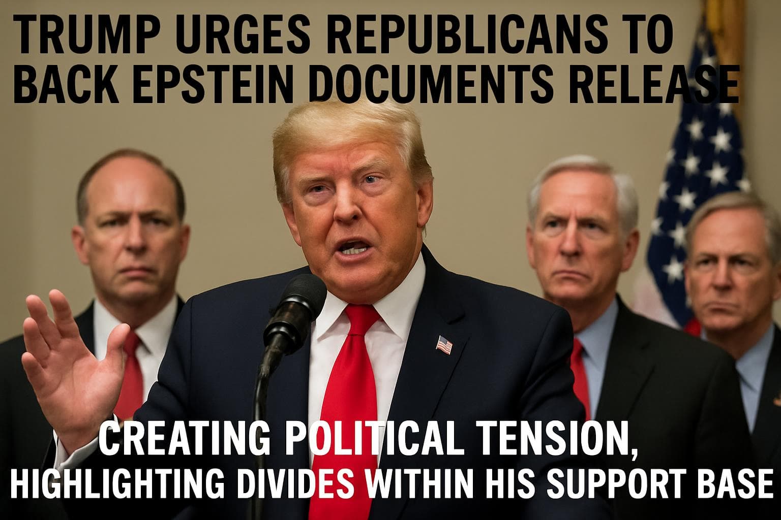 President Trump speaking at a podium urging Republicans