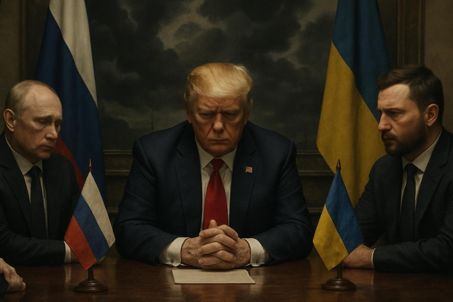 Donald Trump in negotiation with Russian and Ukrainian motifs