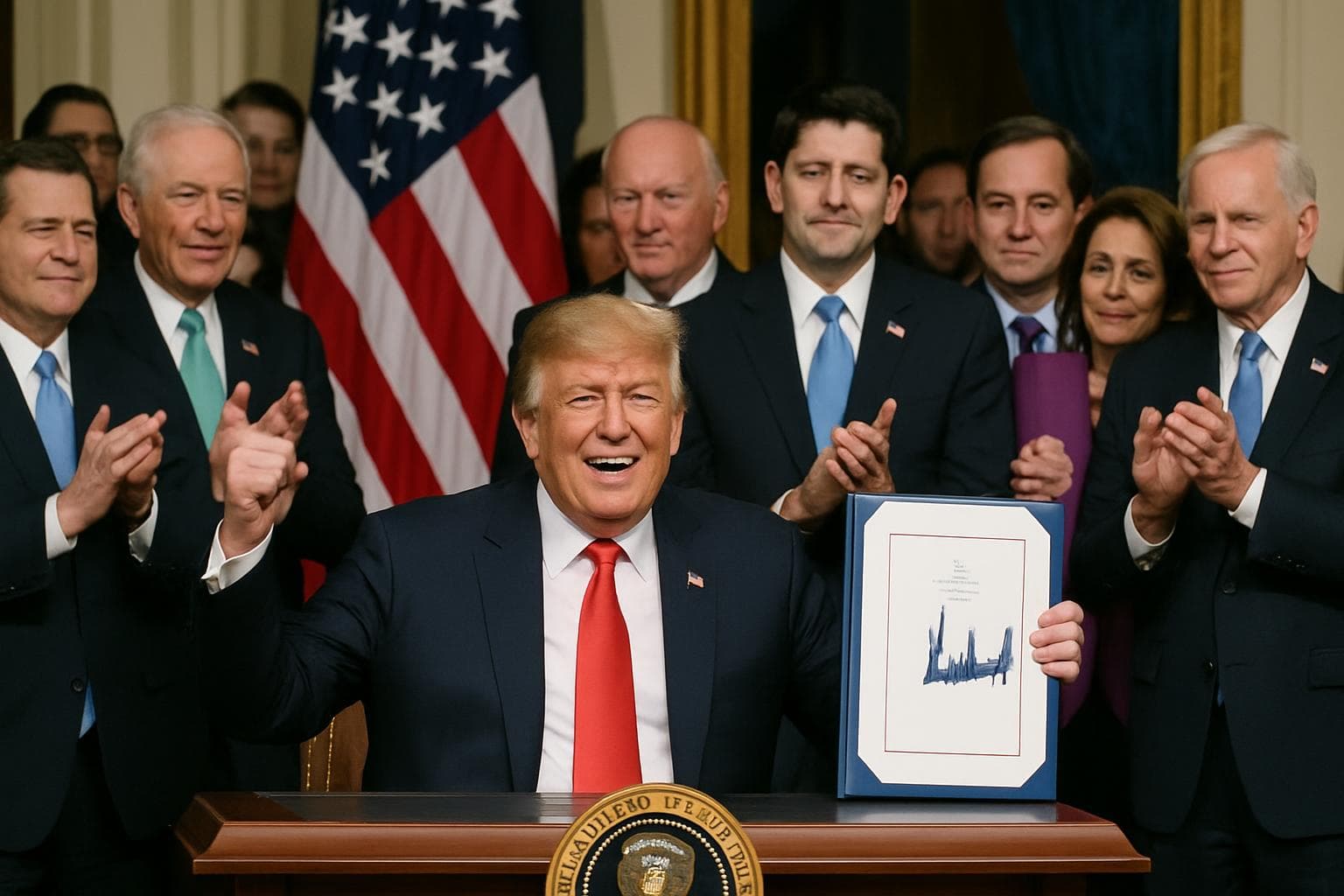 Donald Trump celebrating at White House bill signing event