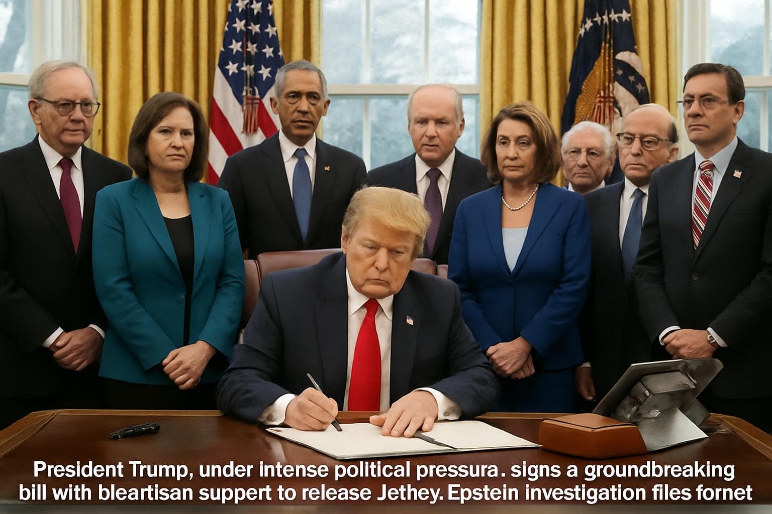 President Trump signing a bill at a desk