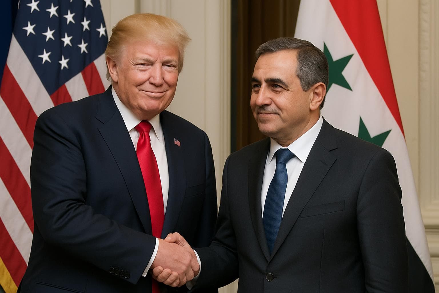 Donald Trump and Syrian President Ahmed al-Sharaa at the White House
