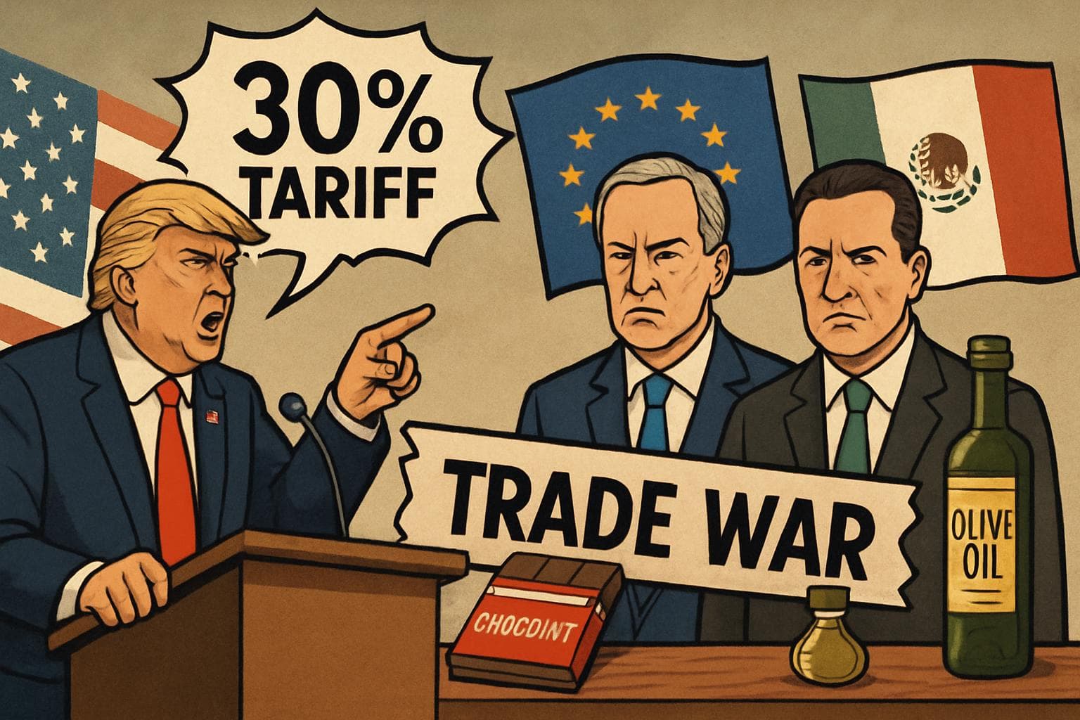 Trump announcing tariffs on EU and Mexico imports