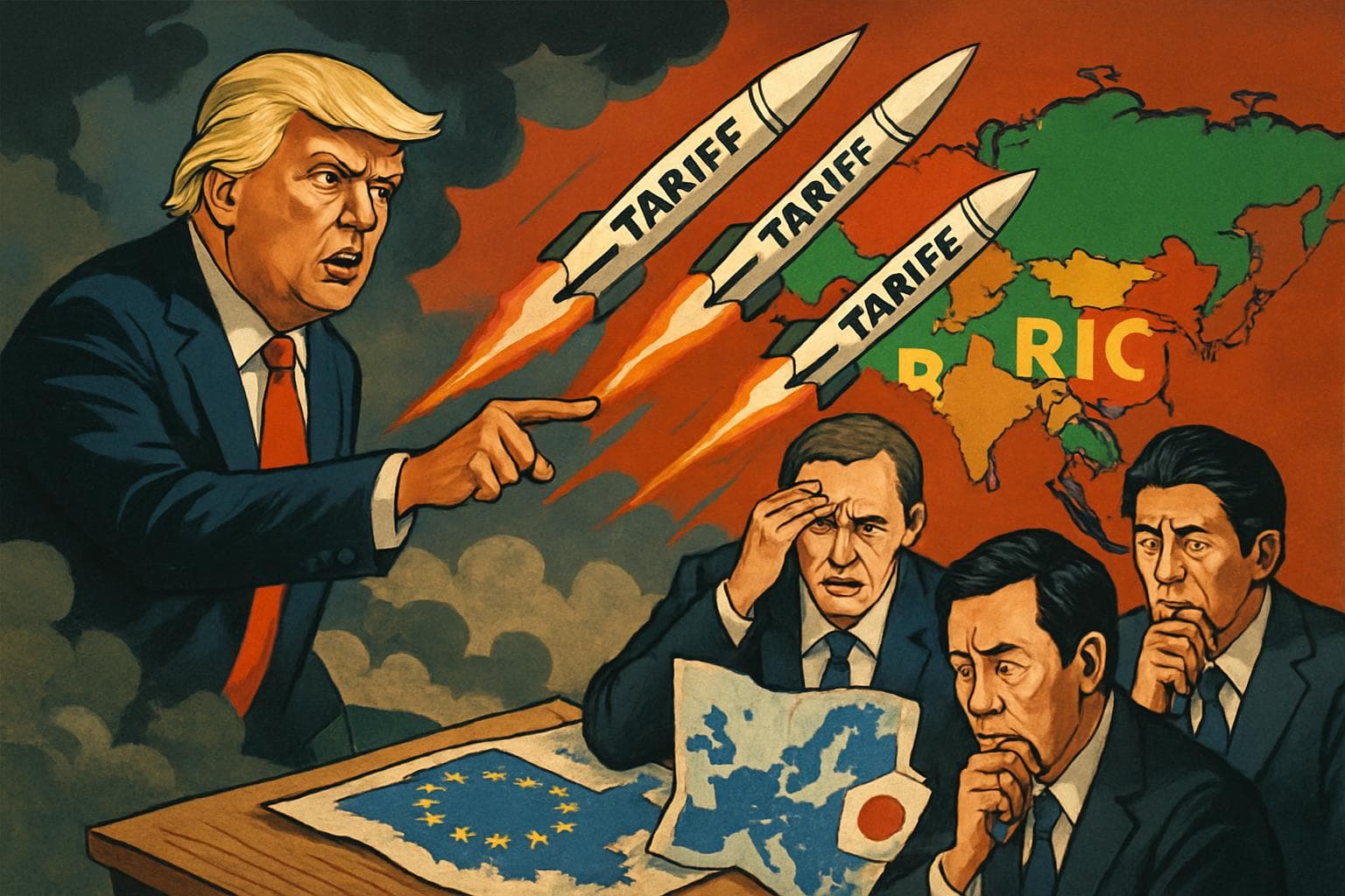 President Trump launching tariff missiles at BRICS countries