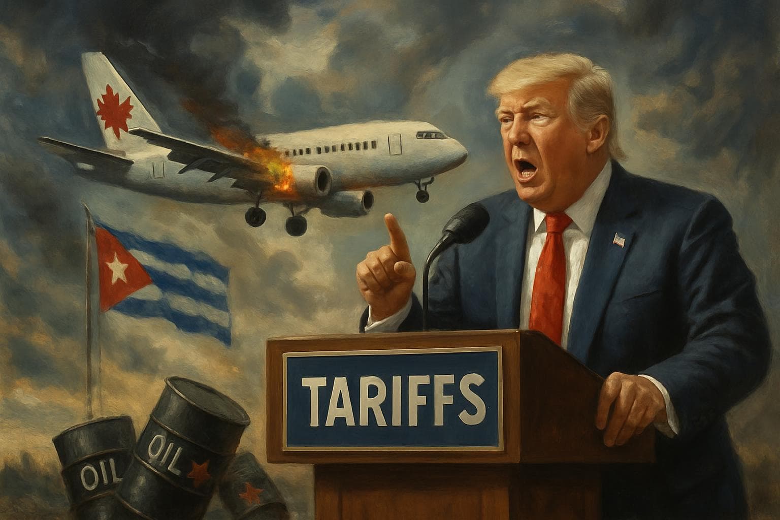 President Trump announcing tariffs on Canadian planes and Cuban oil