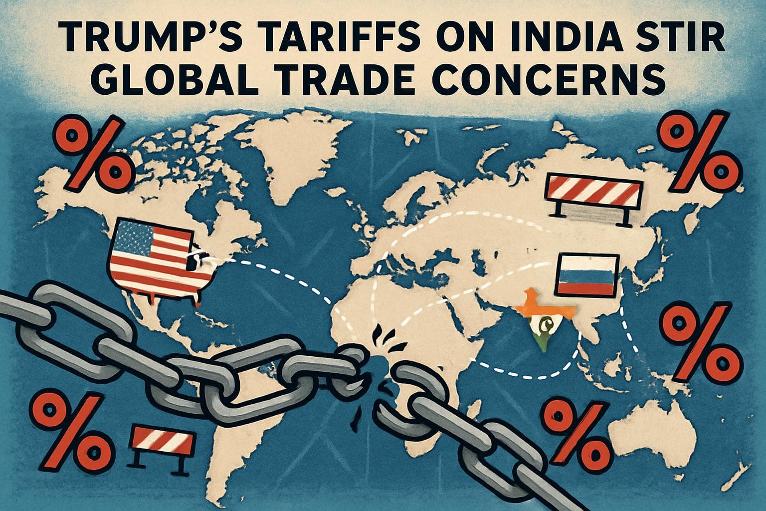 World map highlighting trade routes between India and major partners