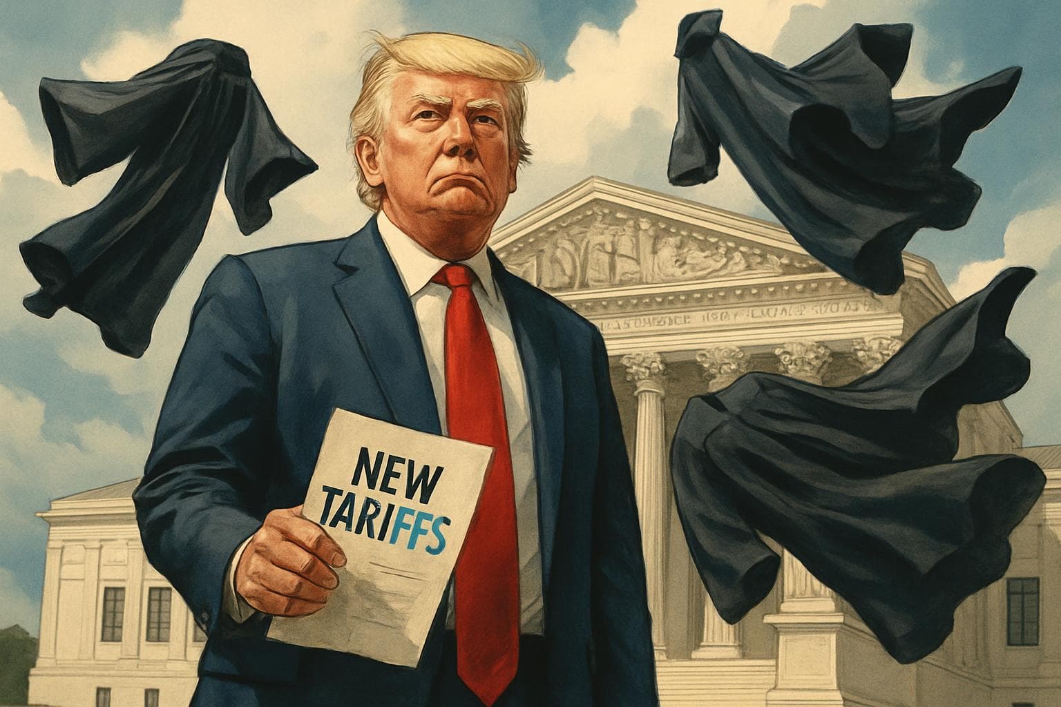 Trump standing in front of US Supreme Court with document