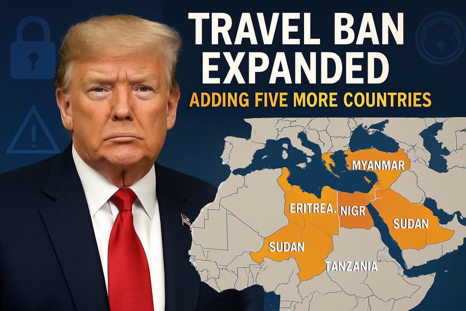 Map highlighting countries in expanded US travel ban