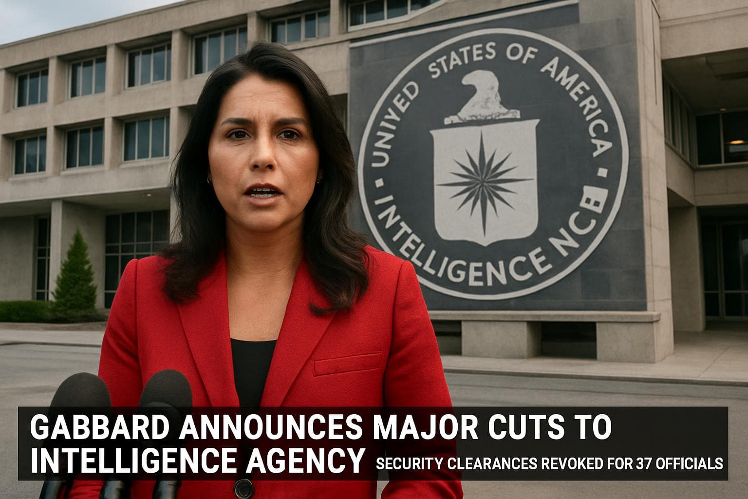 Tulsi Gabbard in front of US Intelligence headquarters