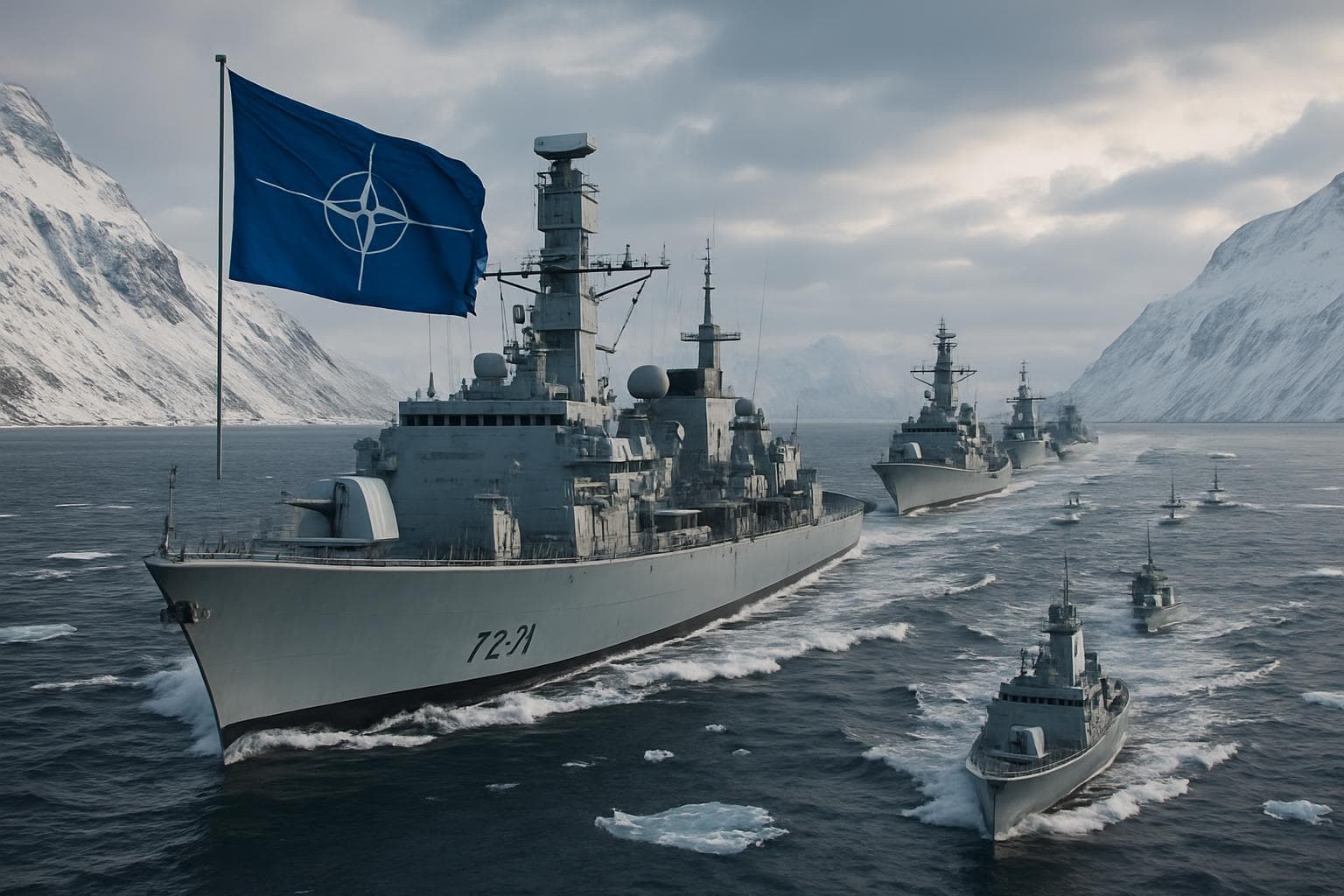 Type 26 frigates under NATO flag in icy waters