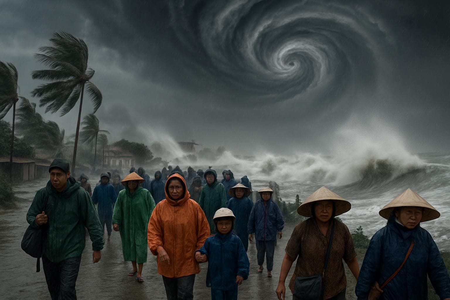 Typhoon with strong winds and waves in Vietnam