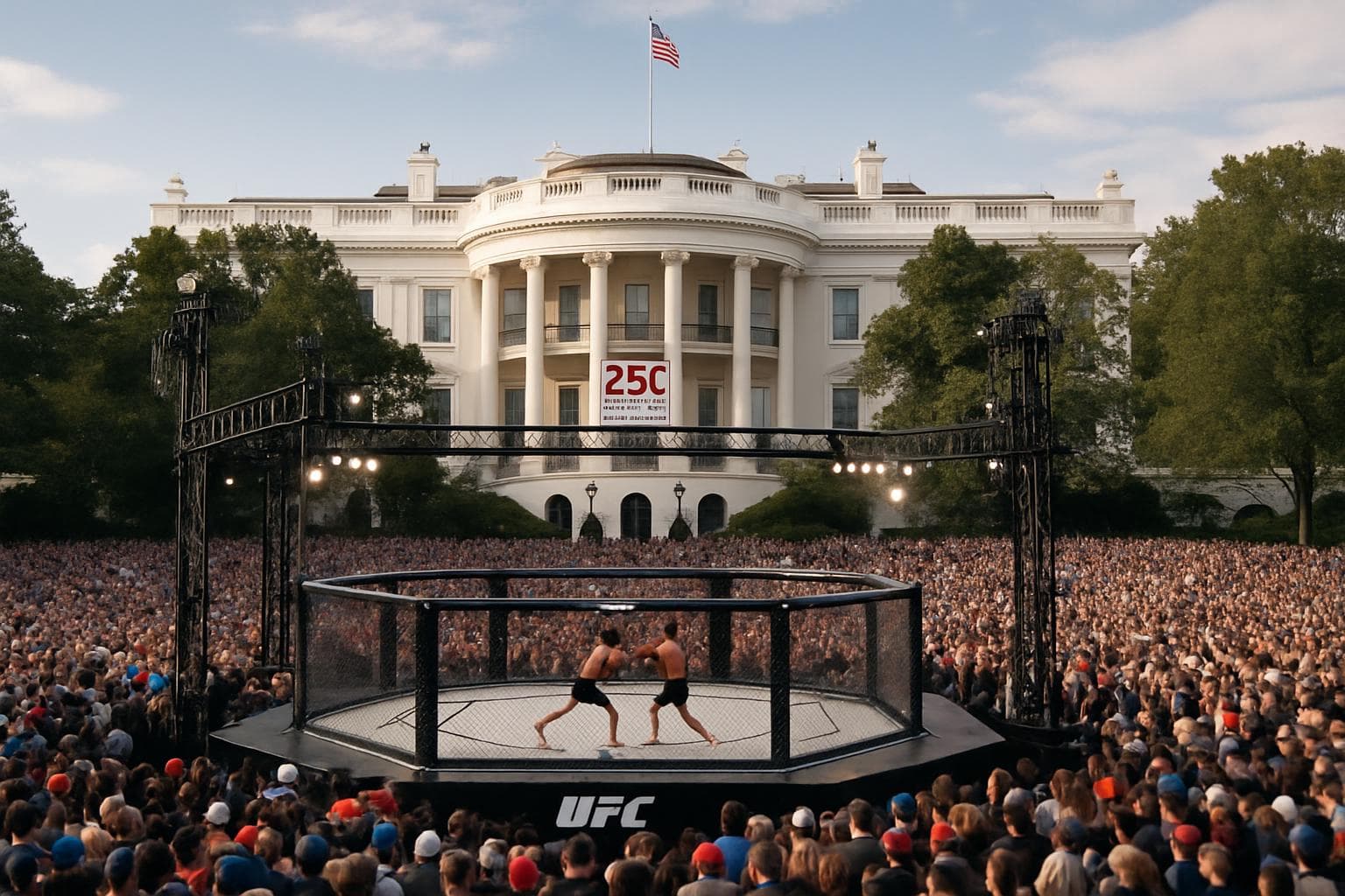 UFC octagon cage on White House lawn