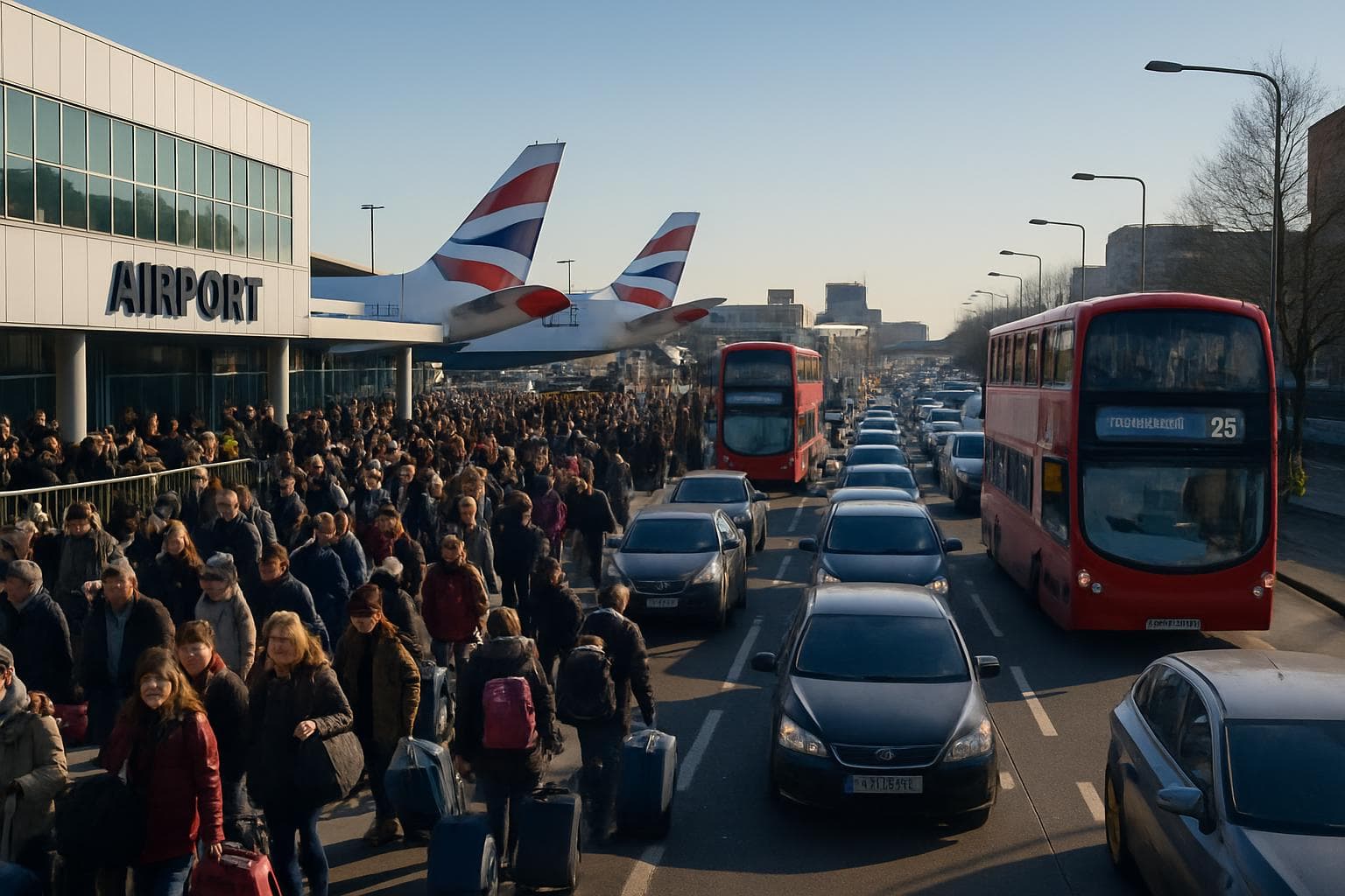 Crowded UK airports and busy roads on Christmas Eve