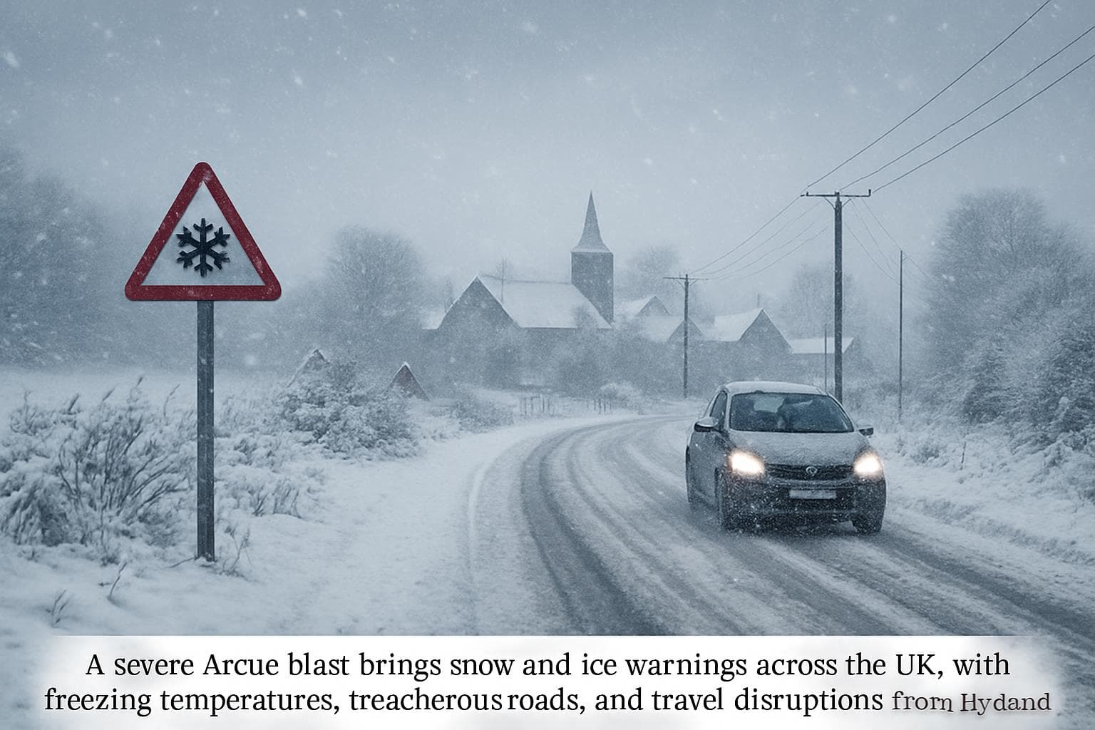 Snow-covered UK roads with icy conditions