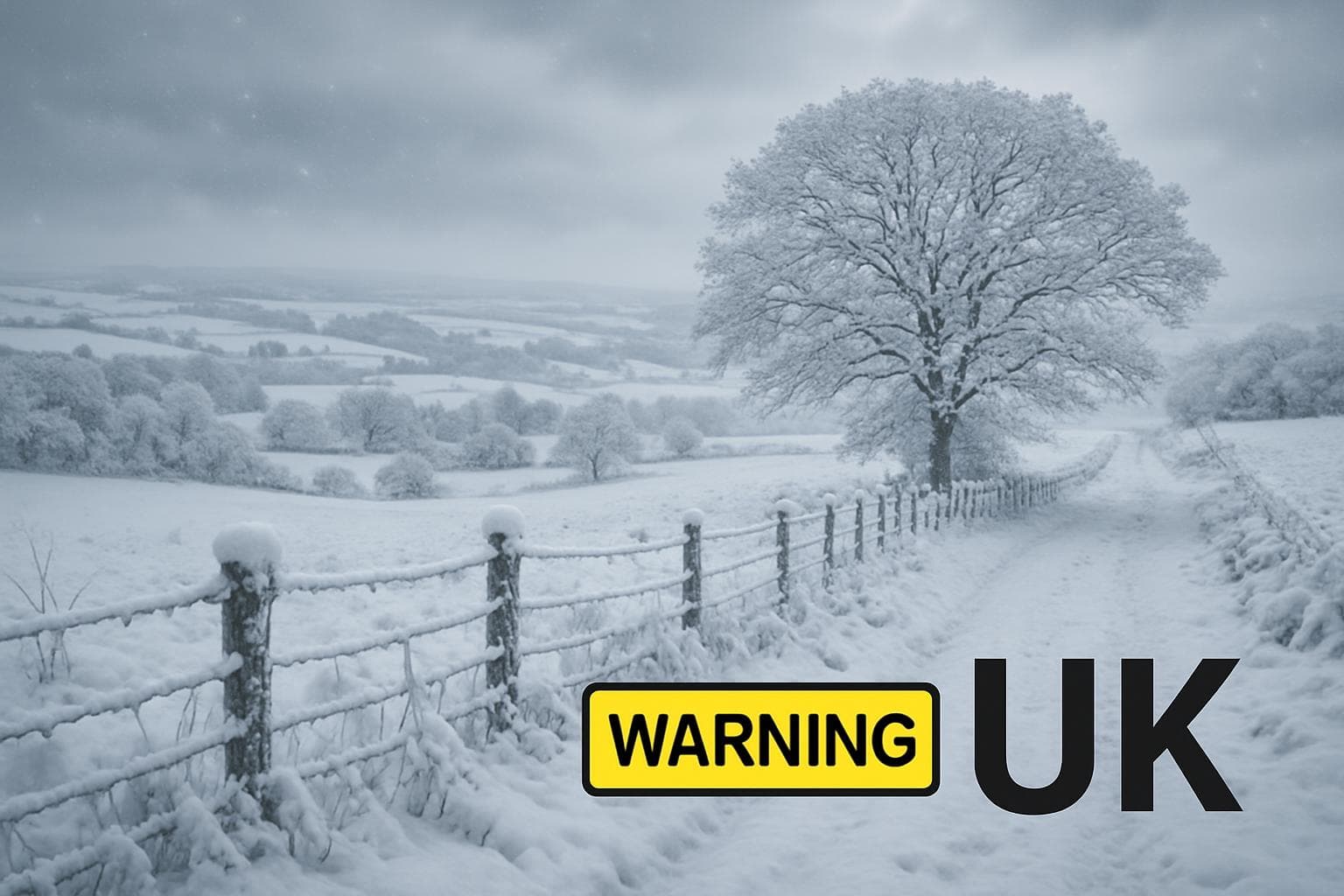 Icy landscape in the UK with heavy snow and ice