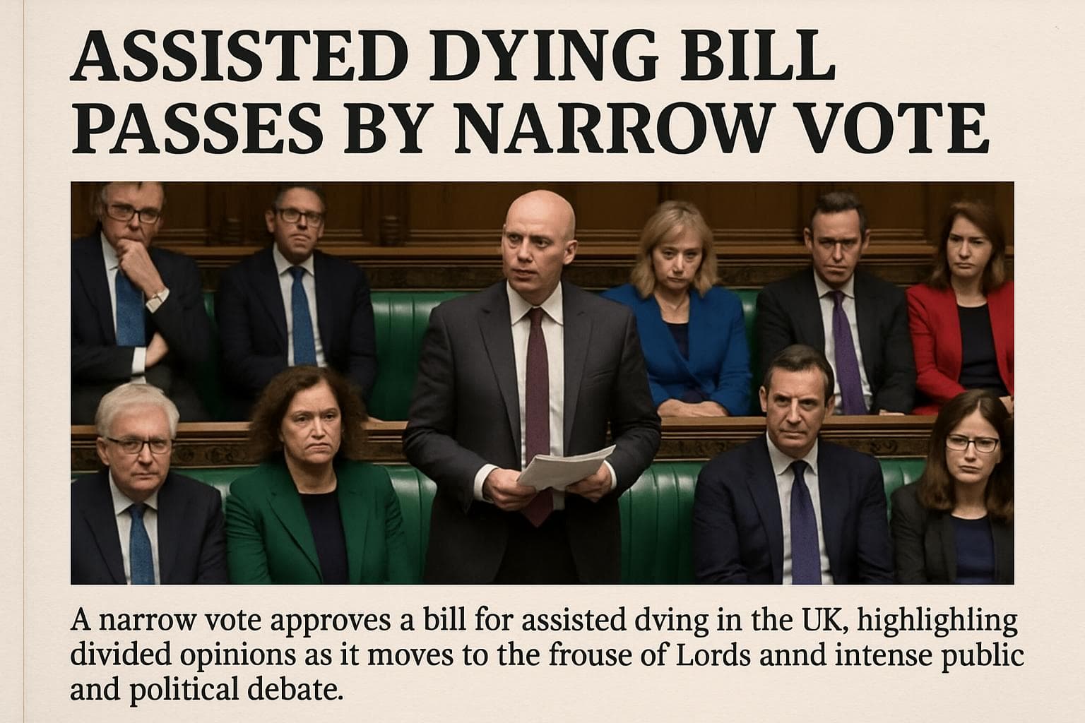 UK Parliament building with divided crowd outside