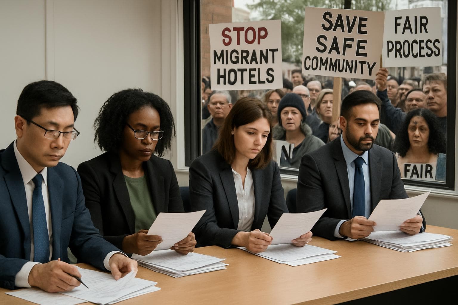 Group of adjudicators processing asylum appeals in the UK