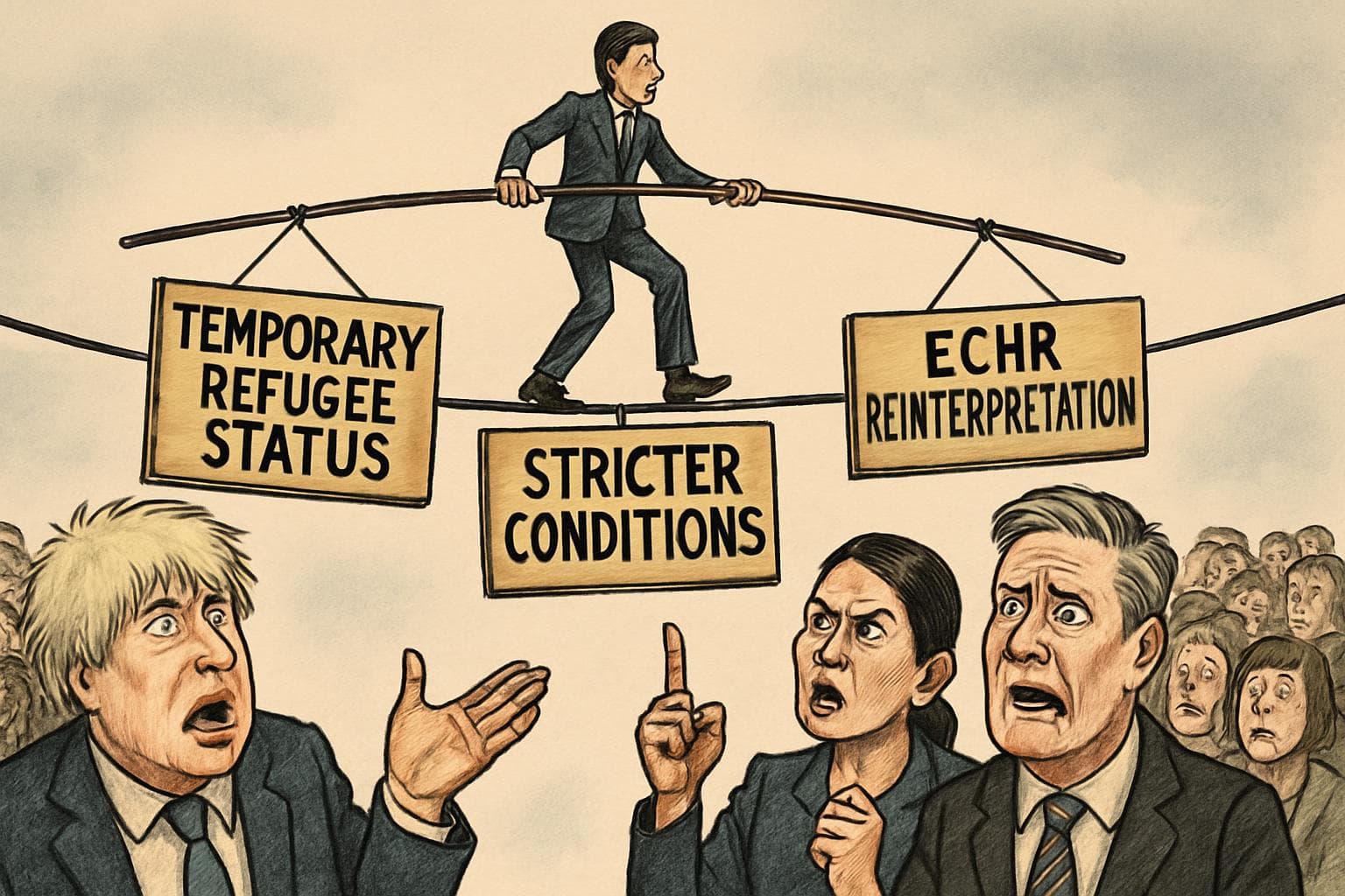 Tightrope walker balancing UK asylum policy changes