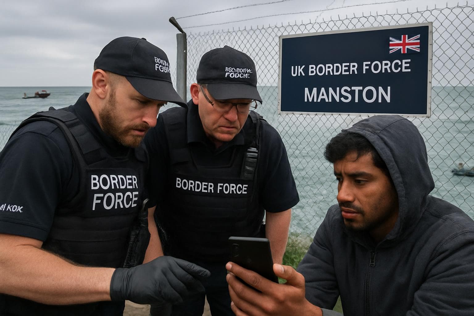 UK border officers examining migrant phones at Manston center