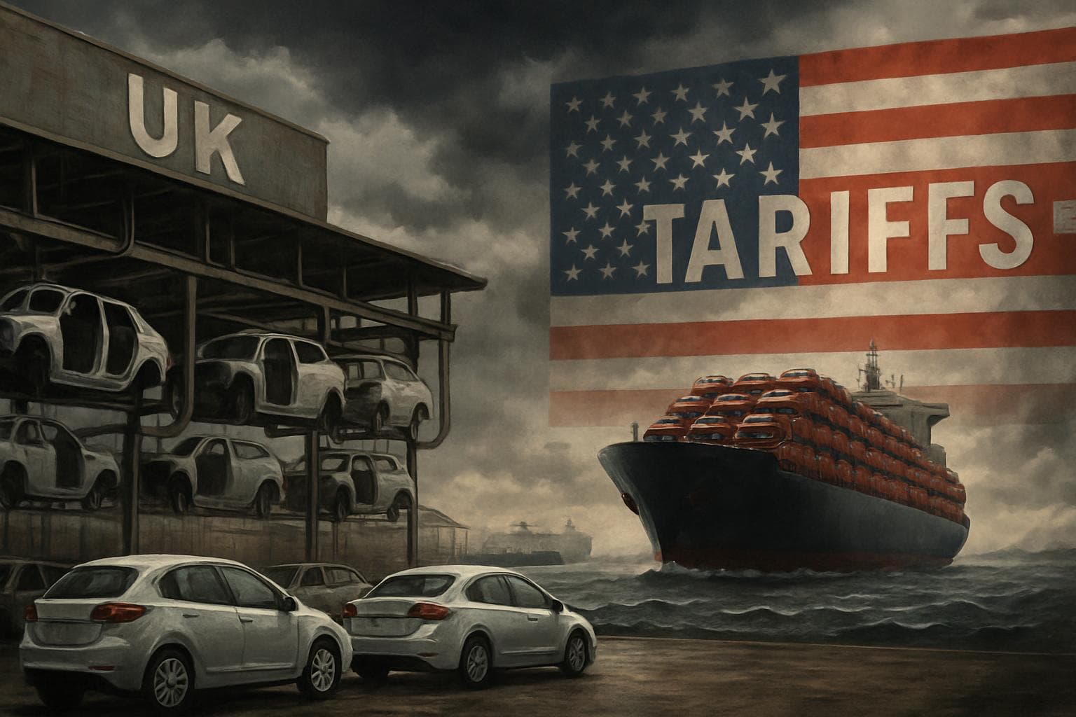 UK car factories with halted production lines and approaching Chinese cars