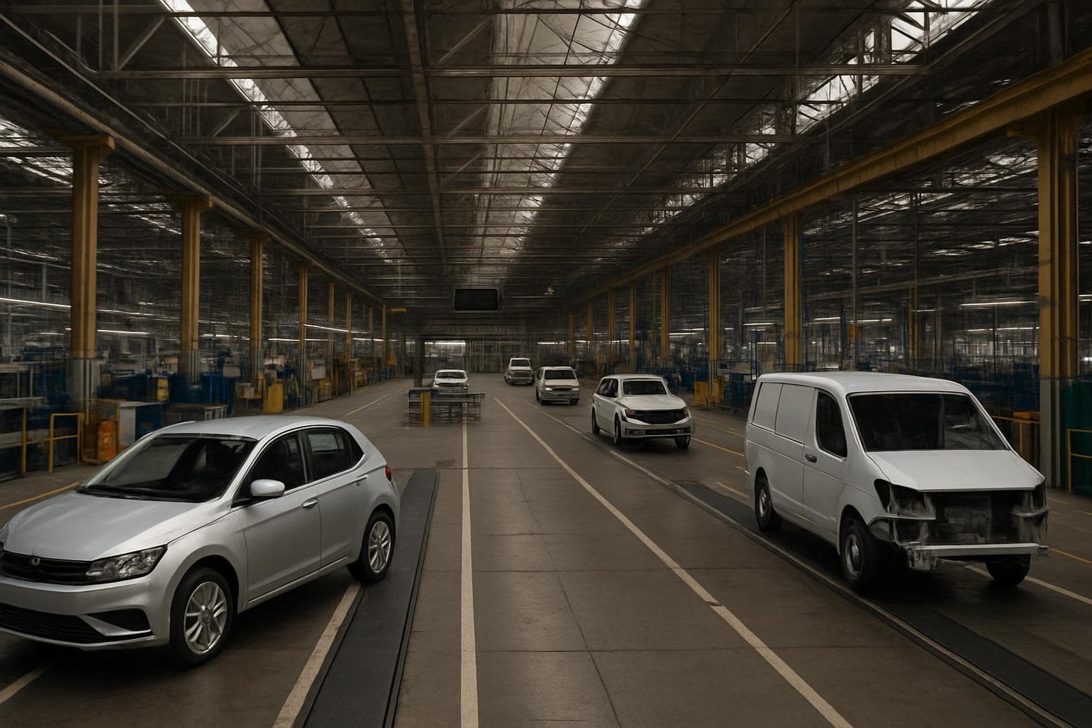 Factory with sparse car production lines in the UK