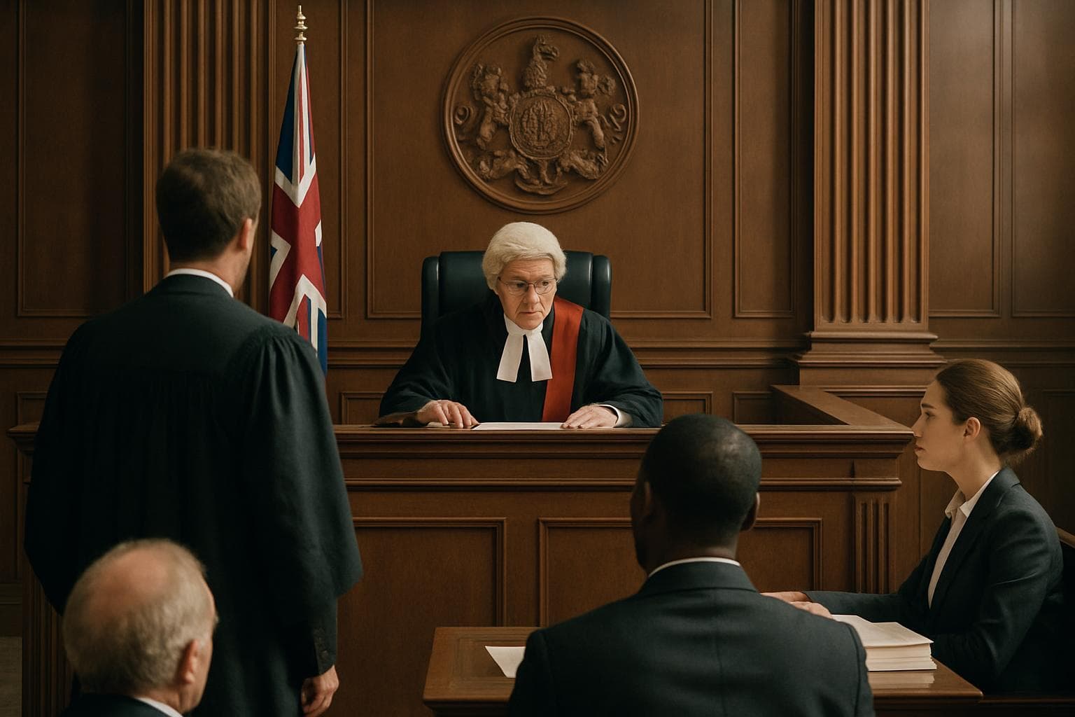 Judge presiding over a trial without a jury in a courtroom