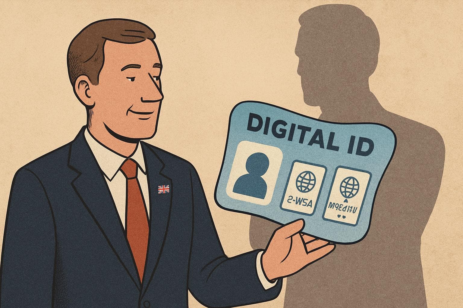 UK official with digital ID card and e-visa icons