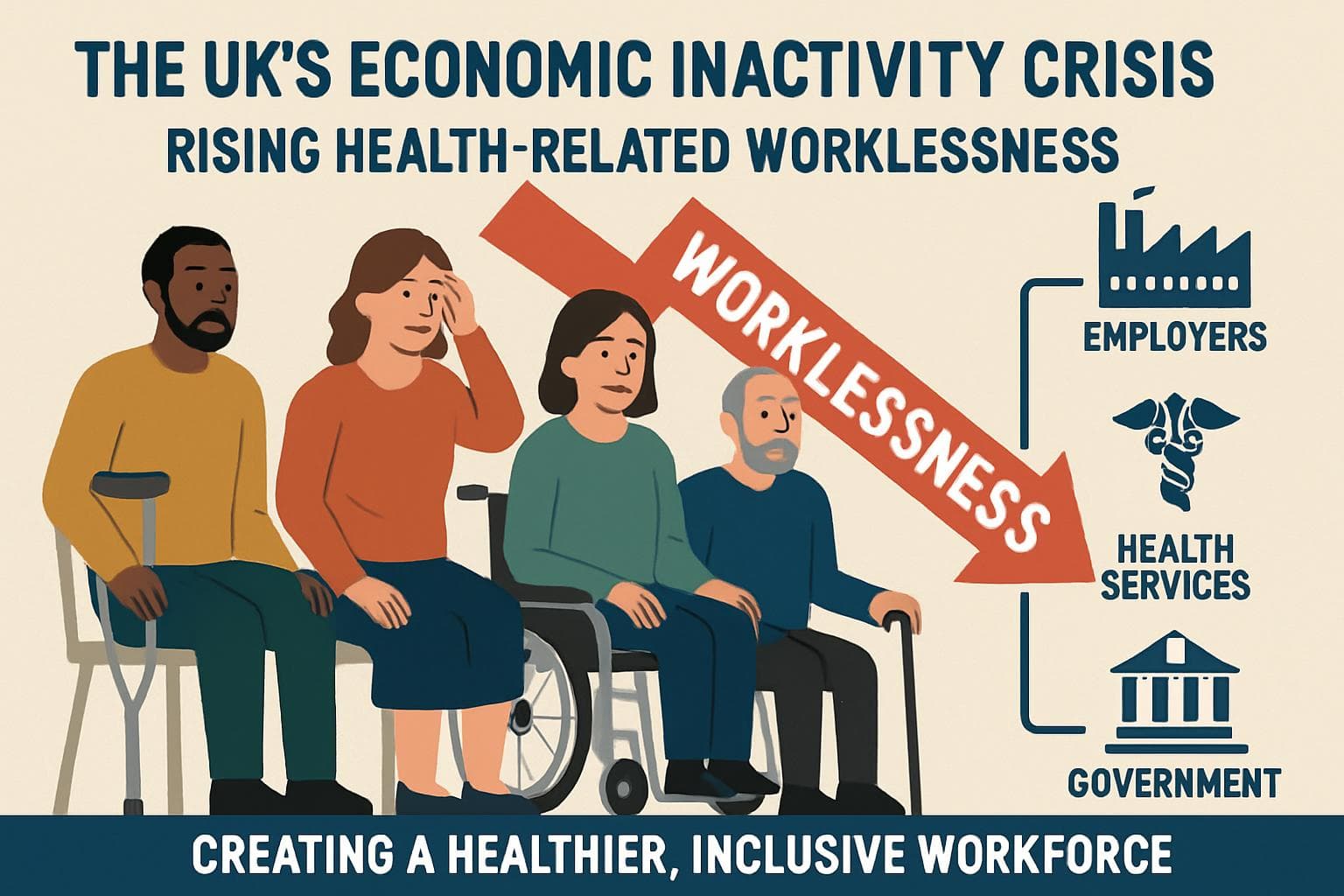 Diverse group with health conditions representing employment barriers in the UK