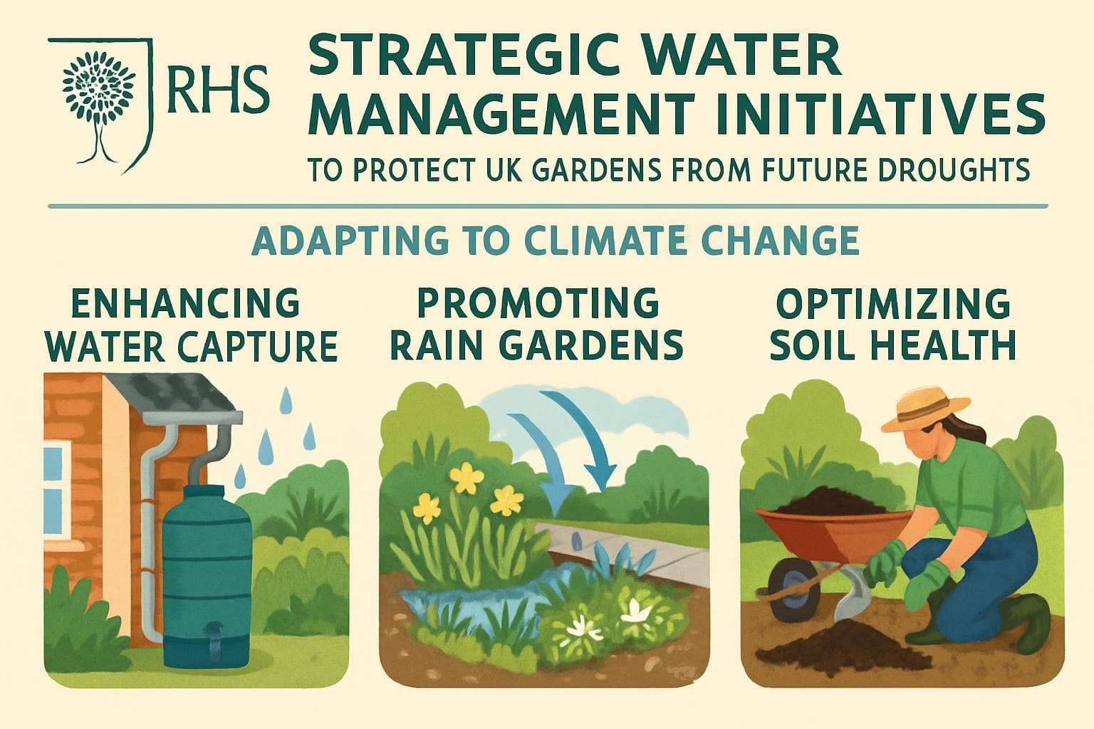UK garden with rain garden and water capture features