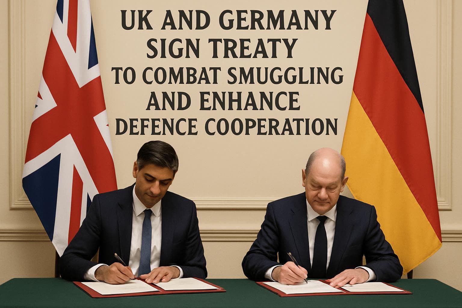 UK and Germany flags with treaty documents