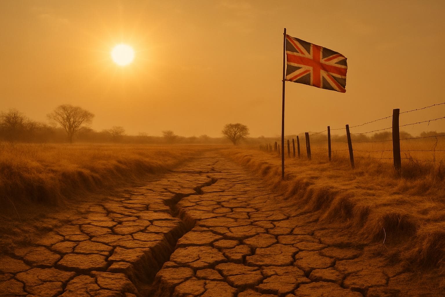 Sun-scorched landscape in the UK during 2025 heatwave