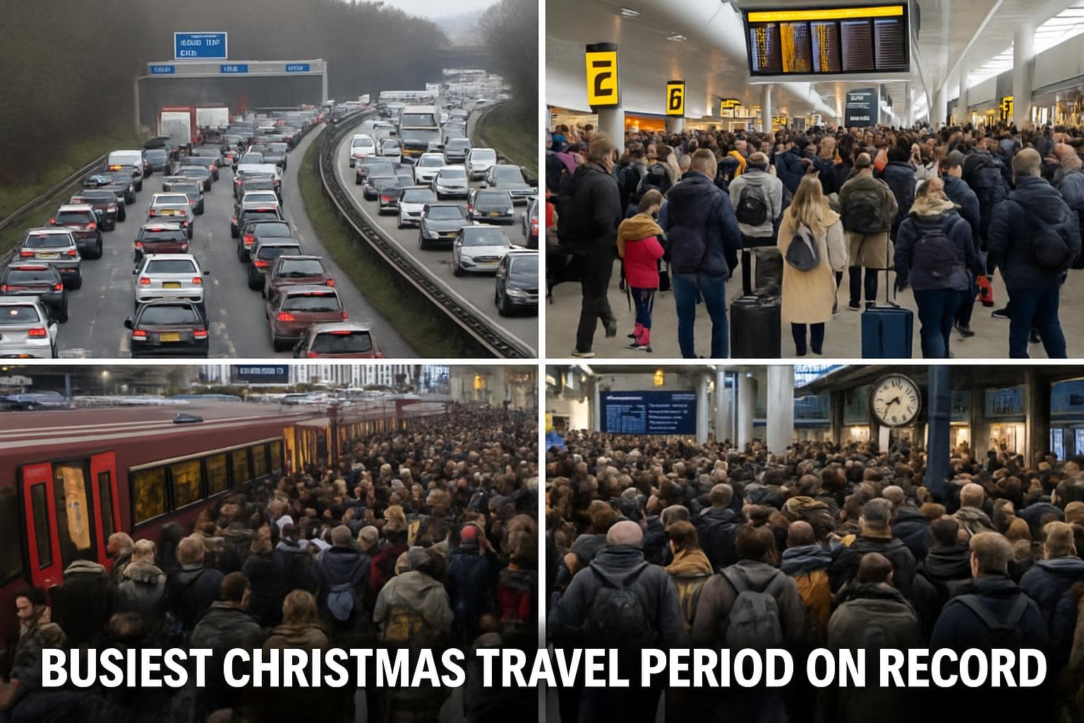 Congested UK motorways, busy airport terminals, crowded railway stations