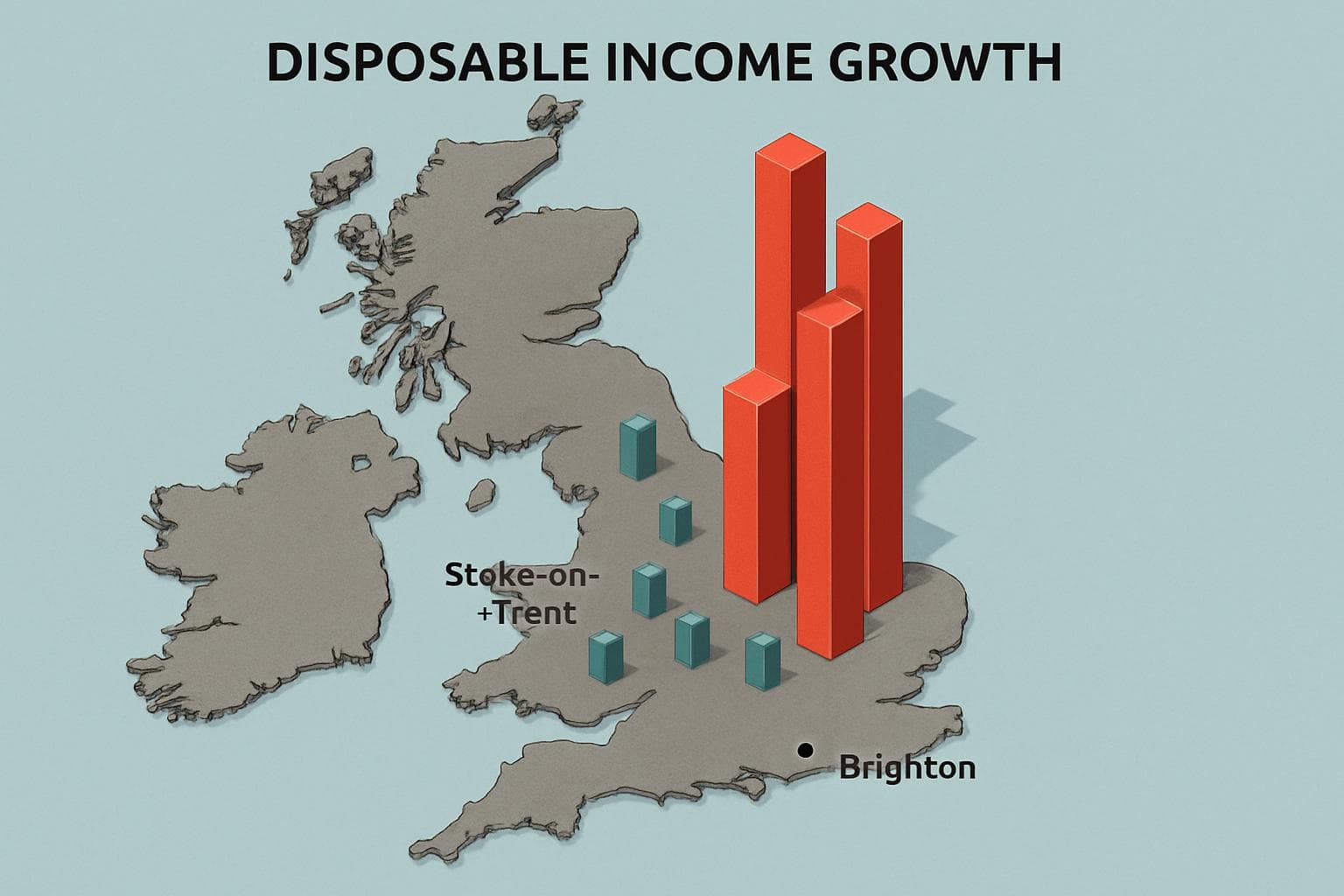 UK map with growth bars indicating income disparities