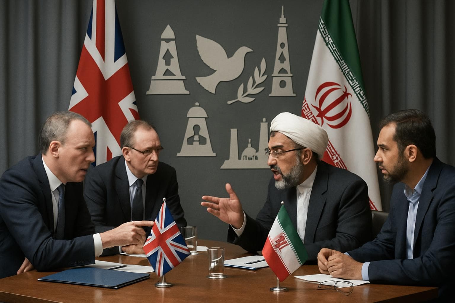 UK and Iranian diplomats at a negotiation table